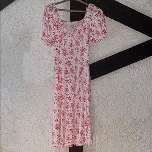 Floral Red and White Dress
